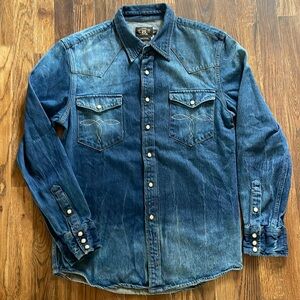 RRL Rare Pearl Snap Denim Mens Large Shirt